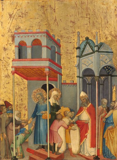 Joachim and Anna Giving Food to the Poor and Offerings to the Temple, c.1400-5 by Andrea di Bartolo